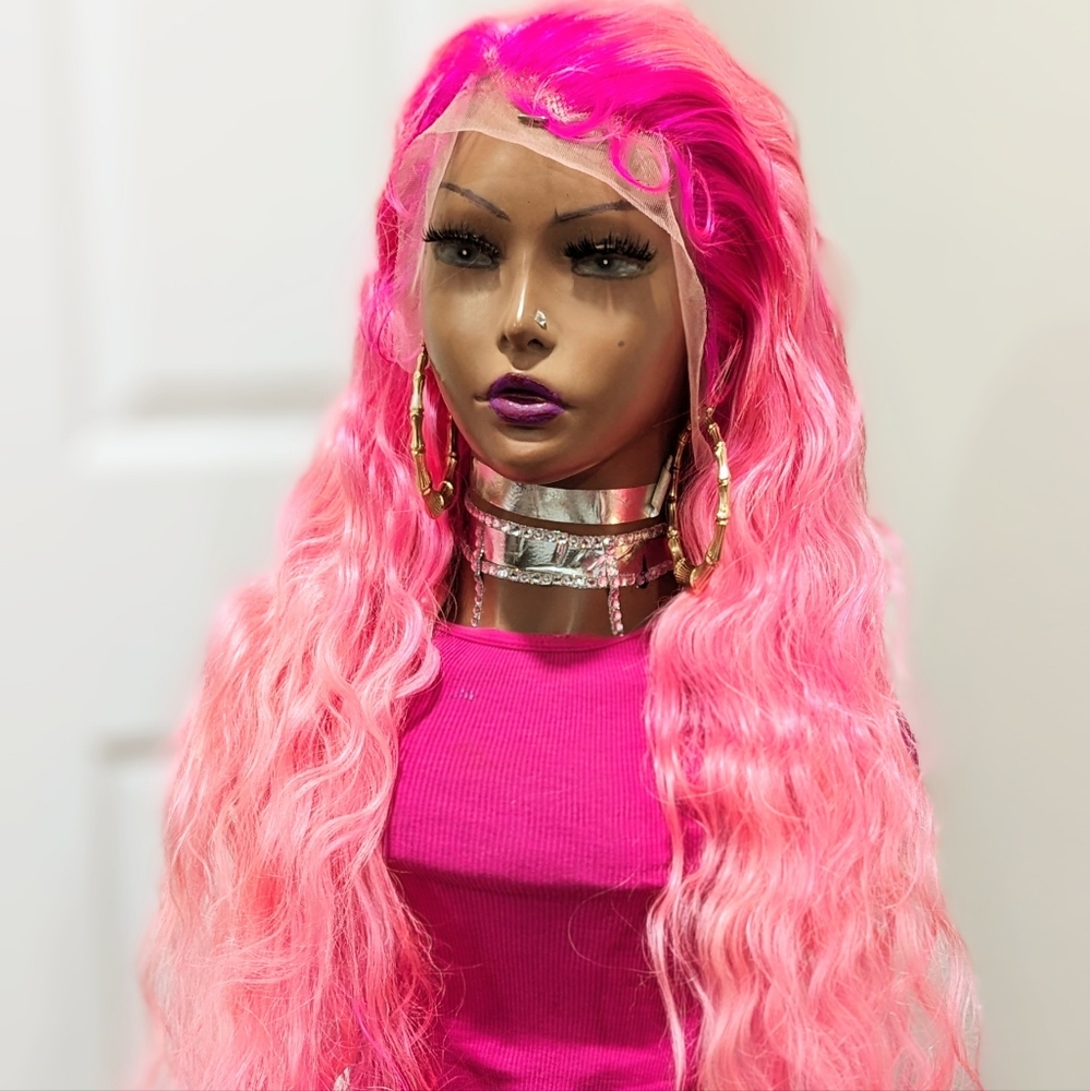 32 inch pinkalicious Barbie human hair lace frontal wig